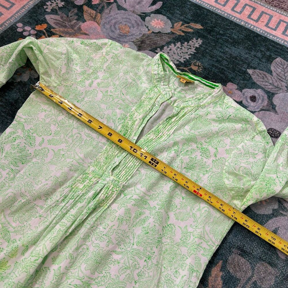 Roberta Roller Rabbit Blouse Top Womens Medium Green Floral 3/4 Sleeve Pintuck - Picture 8 of 16